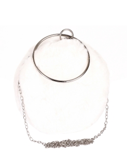 Fur Ball Shape Clutch Crossbody Bag 6720 WHITE